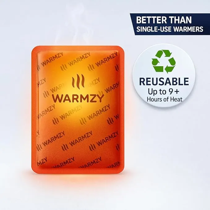 Warmzy Reusable Body Warmer Heat Pouch (Pack of 4 Large)| Self-Activated Natural Patches for 9+ Hours Warmth| Pocket Heater Body Warmers for Camping, Winter Travel & Trekking Essential for Men & Women