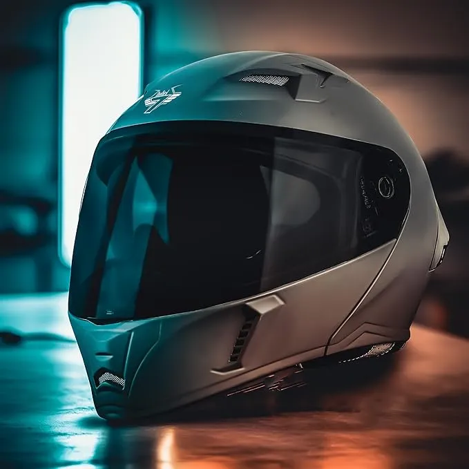 Steelbird SBA-20 7Wings ISI Certified Flip-Up Helmet with Black Spoiler for Men and Women with Inner Smoke Sun Shield