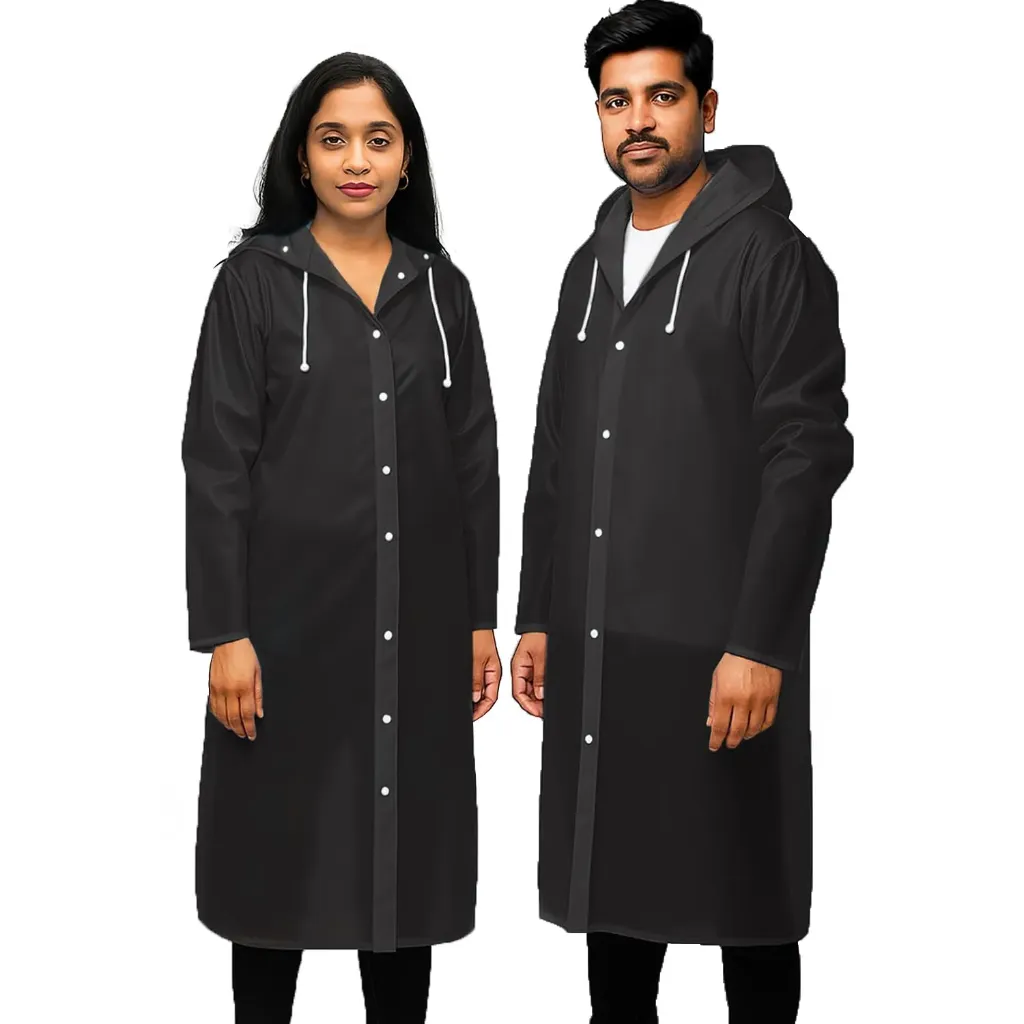 Allextreme EVA Waterproof Unisex Rain Coat Hooded Full Sleeves Outdoor Men, Women, Boys & Girls Rainwear Poncho Raincoat for Camping, Hiking & Travelling (Universal Size,1 Pc Black)