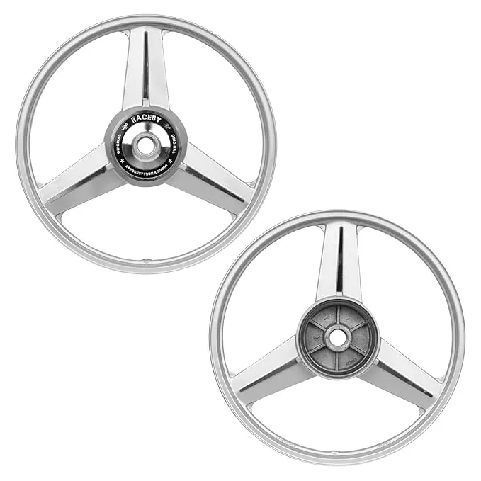 AllExtreme EX22FG 18" Front & 18" Rear Tire Alloy Wheel Heavy Duty High Durability Compatible with CD Deluxe Splendor & Passion (Silver & Cnc, 2 Pcs)