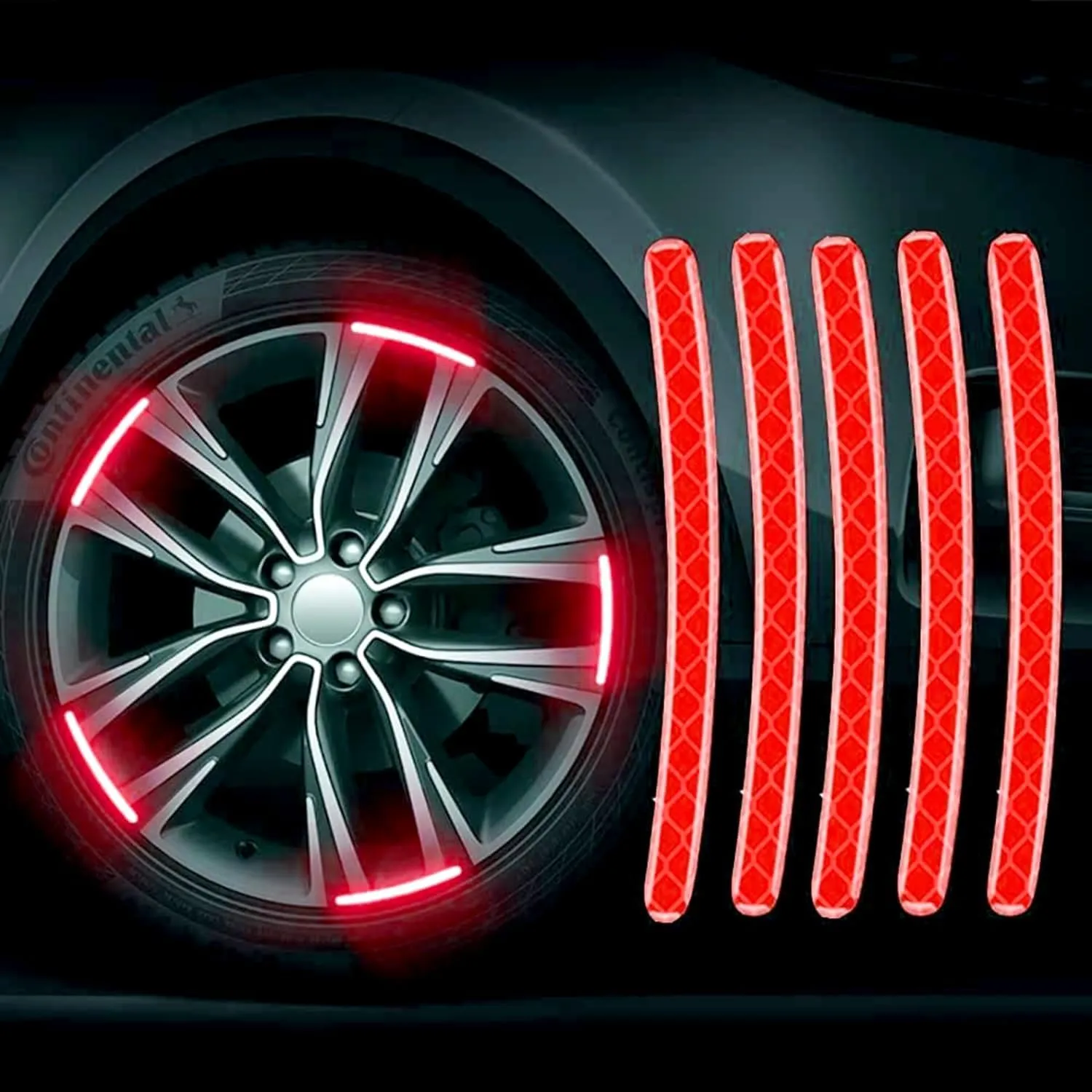 Car Wheel Reflective Strips Sticker 20 pcs,Car,Bike and Bicycle, Universal Wheel Warning Adhesive Strips, Wheel Decorative Stripe Rim Stickers,Night Reflective Safety (Red)