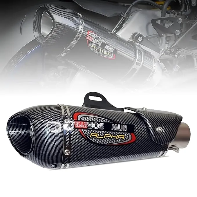 Universal Carbon Fiber Motorcycle Exhaust Muffler, Racing Sports Silencer Pipe with Fitting Attachments, Slip-on System